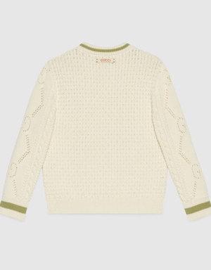 Children's cotton sweater with perforated GG