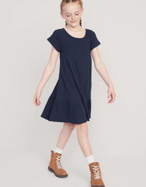 Rib-Knit Tiered Short-Sleeve Dress for Girls blue