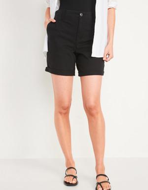 High-Waisted OGC Pull-On Chino Shorts for Women -- 7-inch inseam black