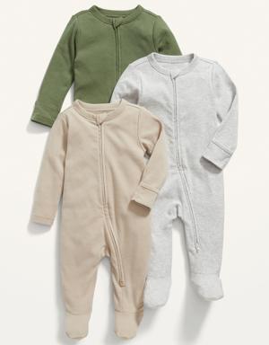 Unisex 1-Way Zip Sleep & Play One-Piece 3-Pack for Baby red