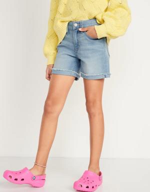 Old Navy High-Waisted Button-Fly Ripped Jean Midi Shorts for Girls blue