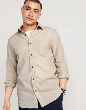 Regular-Fit Everyday Non-Stretch Linen-Blend Shirt for Men beige