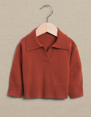 Luna Cashmere Sweater Polo for Baby + Toddler red