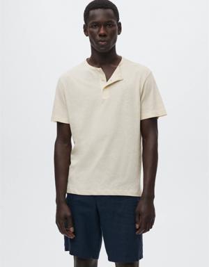 Henley linen-blend T-shirt