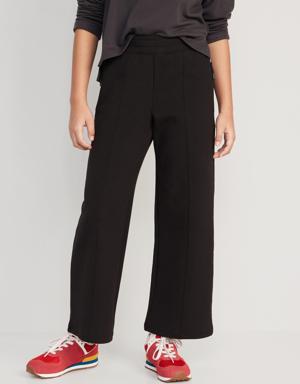 High-Waisted Dynamic Fleece Zip-Pocket Wide-Leg Sweatpants for Girls black