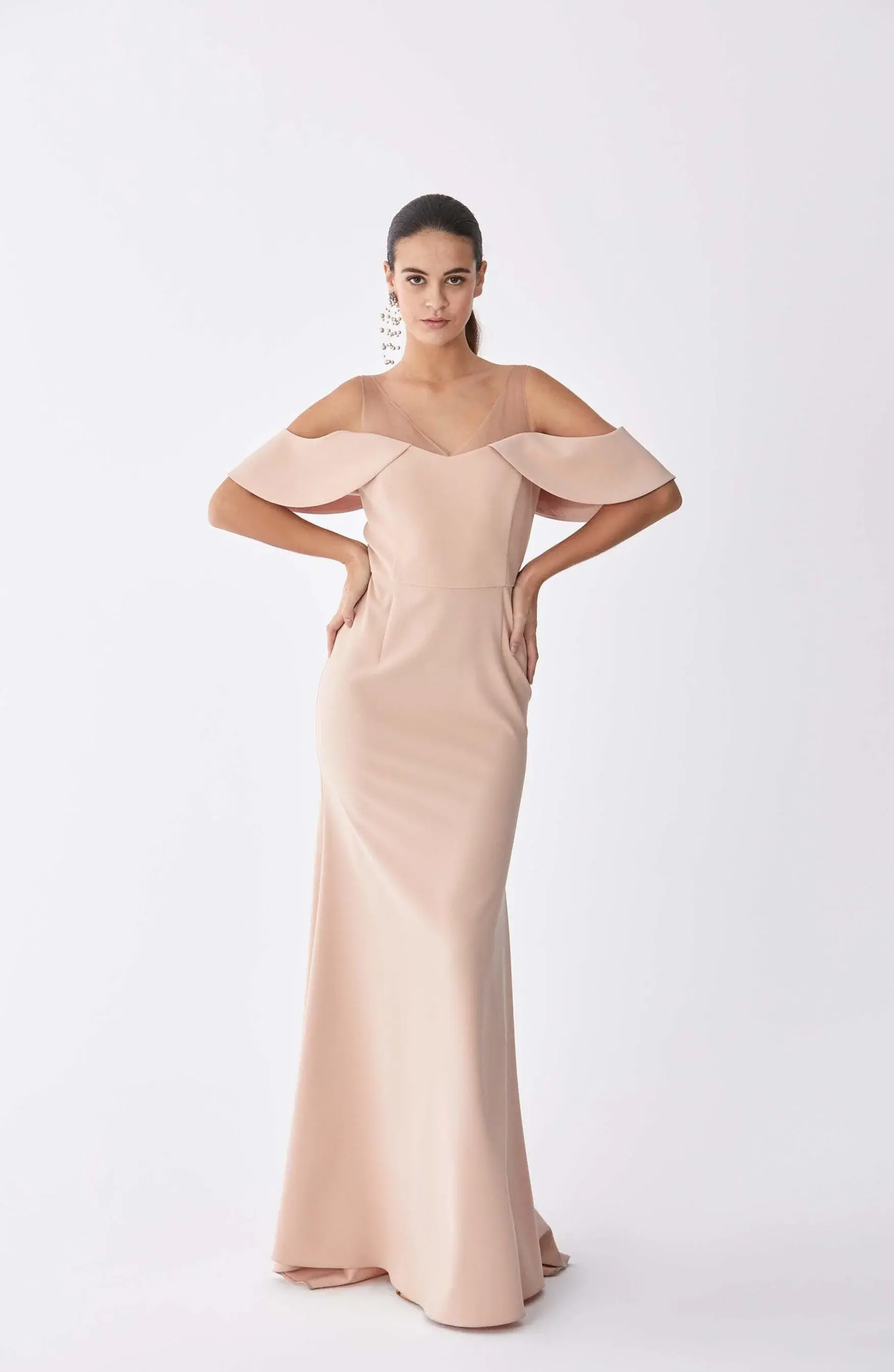 Roman Powder Cold Shoulder Gown - 4 / POWDER. 1