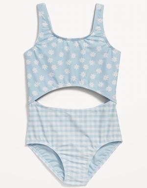 Old Navy Printed Cutout One-Piece Swimsuit for Girls blue