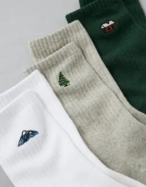 Embroidered Crew Sock 3-Pack