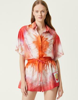 Turuncu Batik Desenli İpek Gömlek