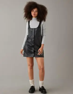 American Eagle Vegan Leather Pinafore Dress. 1