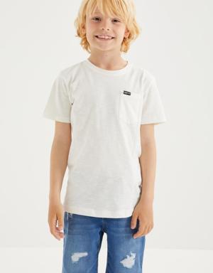 Ekru Cep Detaylı Basic Kısa Kol O Yaka Erkek Çocuk T-Shirt - 10857