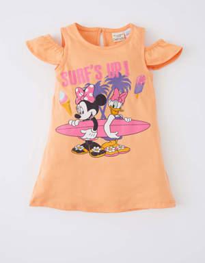 Kız Bebek Disney Mickey & Minnie Bisiklet Yaka Kısa Kollu Elbise