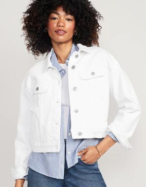 Cropped White-Wash Jean Jacket for Women white