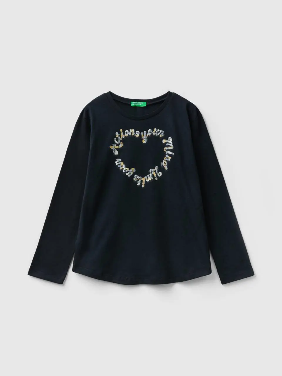 Benetton warm cotton t-shirt with glittery print. 1