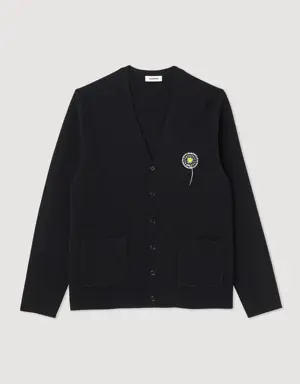 Embroidered cashmere wool cardigan