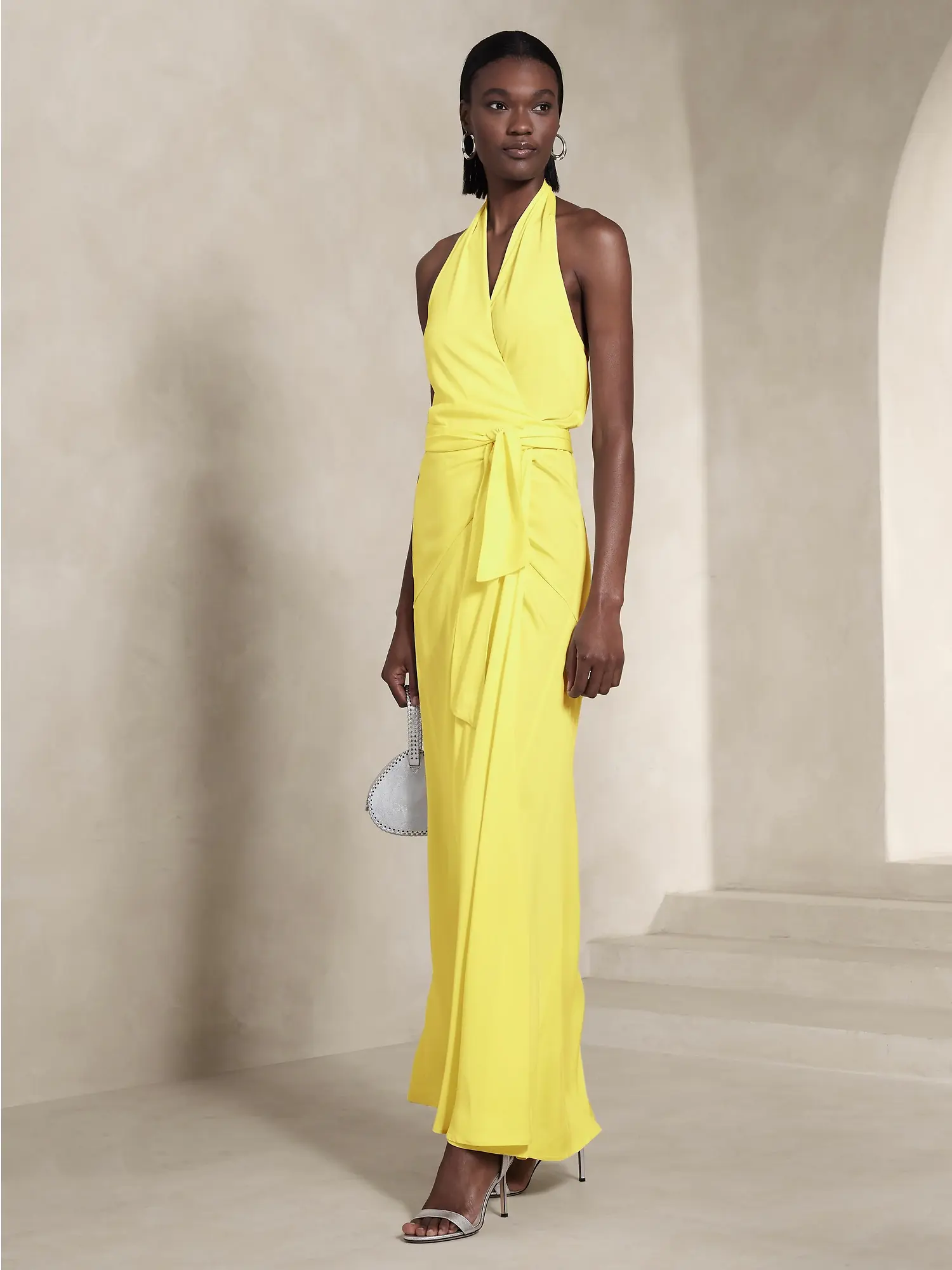 Banana Republic Bettina Satin Halter Maxi Dress yellow 799879002