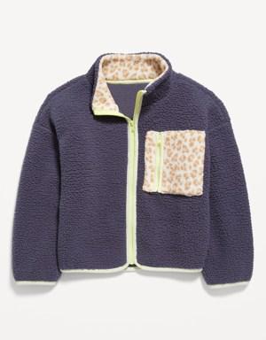Cozy Sherpa Color-Block Zip-Front Jacket for Girls blue