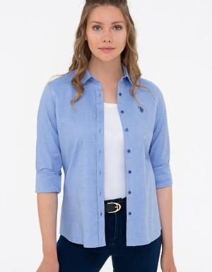 Kadın Saks Basic Gömlek Uzunkol