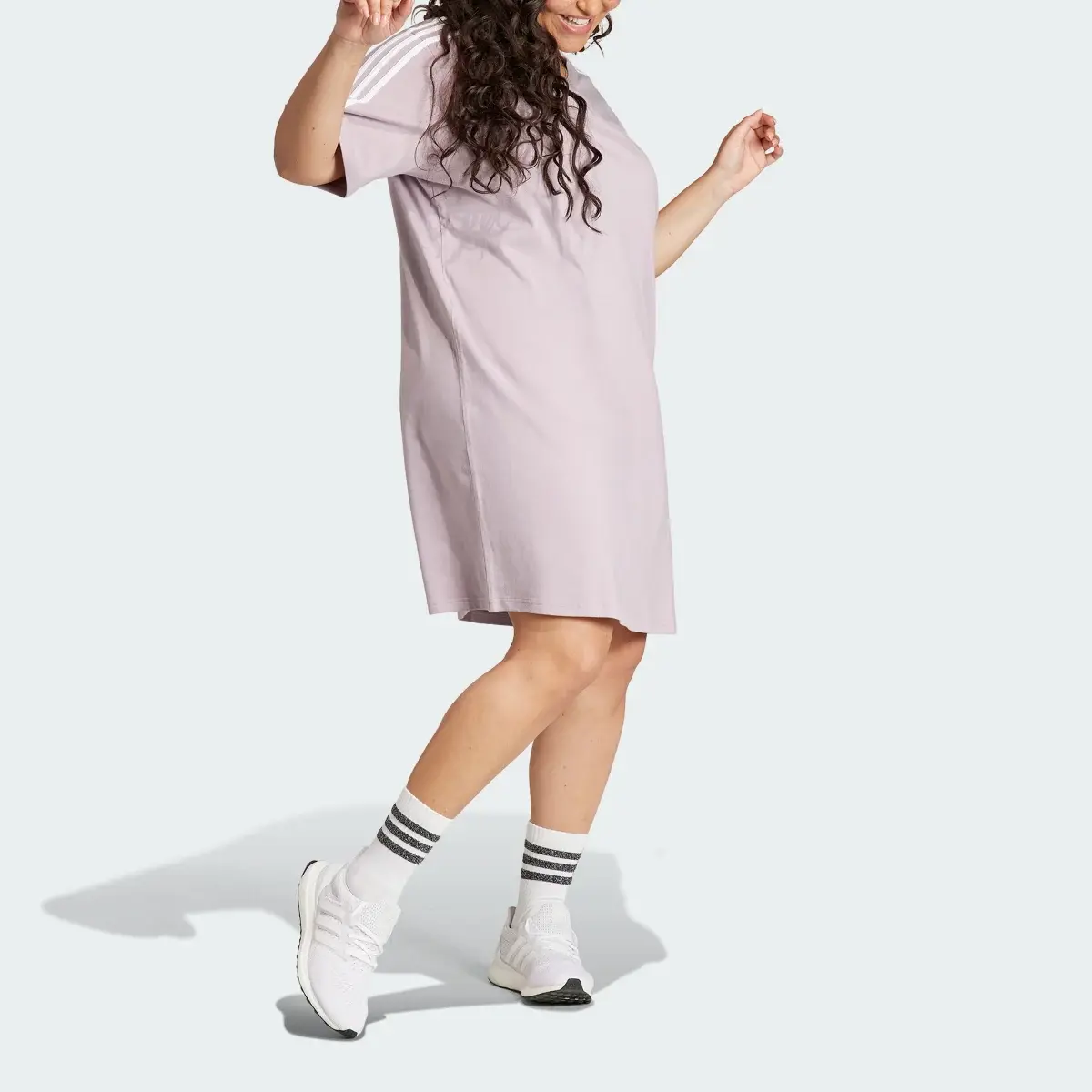 Adidas Essentials 3-Stripes Single Jersey Boyfriend Tee Dress (Plus Size). 1