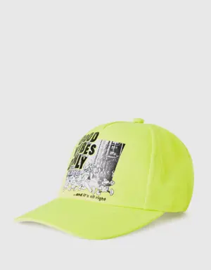 yellow baseball cap with disney print