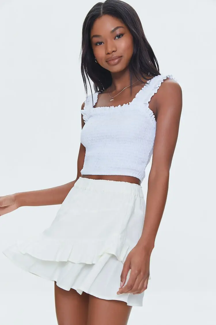 Forever 21 Forever 21 Tiered Flounce Mini Skirt Cream. 1