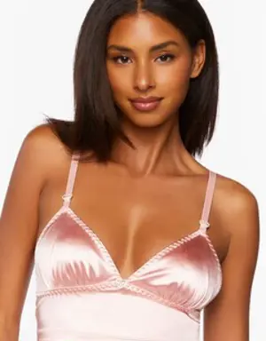 Forever 21 Satin Longline Triangle Bralette Peachy Cheeks