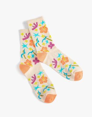 Çiçekli Soket Çorap İşleme Detaylı