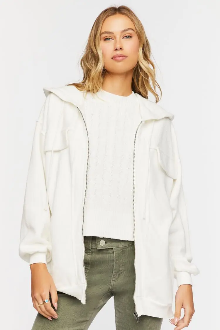 Forever 21 Forever 21 Fleece Zip Up Hoodie Cream. 1