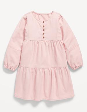 Long-Sleeve Tiered Button-Front Dress for Toddler Girls pink