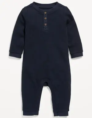 Unisex Long-Sleeve Thermal-Knit Henley Bodysuit for Baby multi