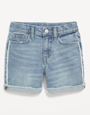 High-Waisted Roll-Cuffed Lace-Sides Jean Midi Shorts for Girls orange