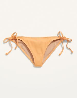 Low-Rise Rib-Knit String Bikini Swim Bottoms orange
