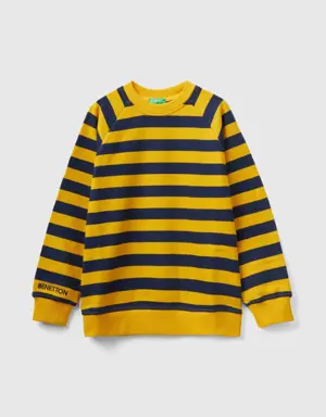 yellow ochre and dark blue striped sweatshirt