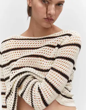 Striped openwork knit sweater