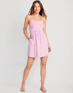 Fit & Flare Cross-Back Mini Cami Dress for Women pink