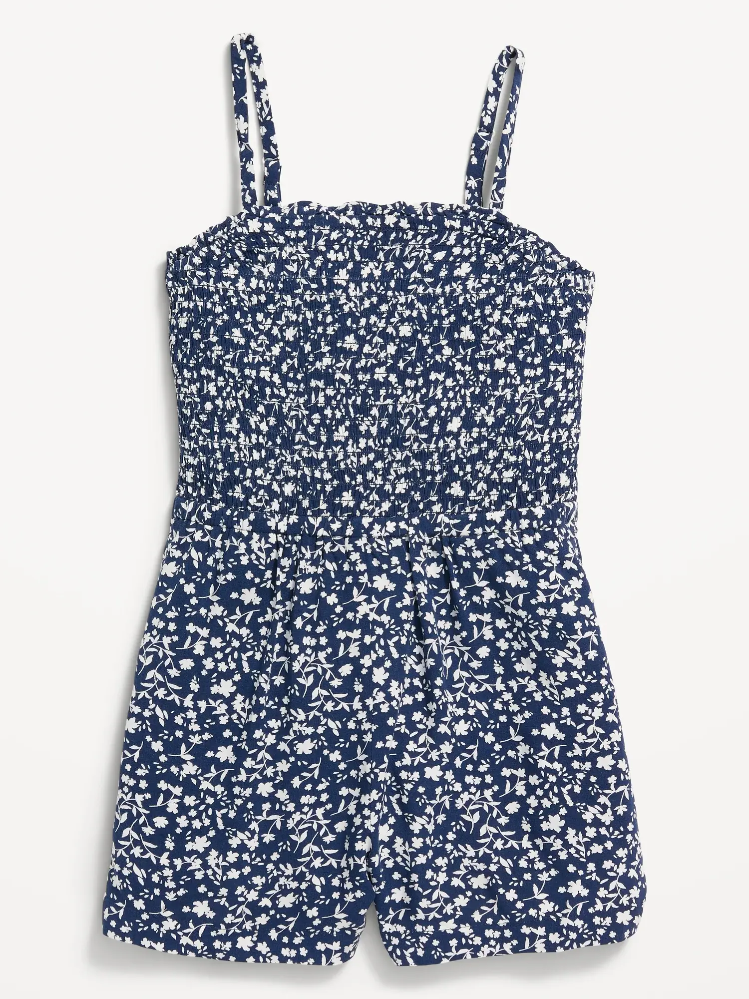 Old Navy Sleeveless Printed Smocked Romper for Girls blue. 1