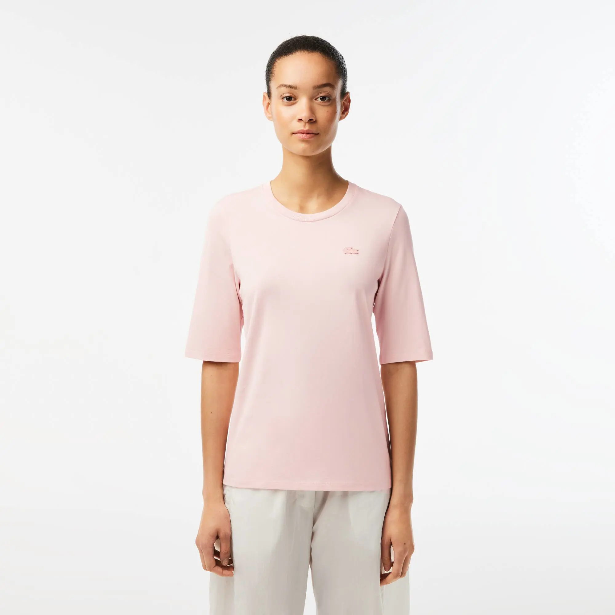 Lacoste T-shirt de algodão com decote redondo para Mulher. 1