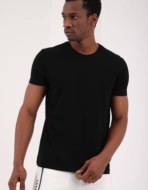 Siyah Basic Kısa Kol Standart Kalıp O Yaka Erkek T-Shirt - 87911