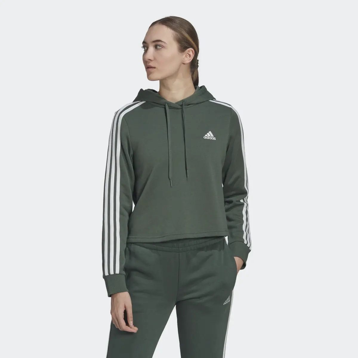 Adidas Essentials 3-Stripes Cropped Hoodie. 1