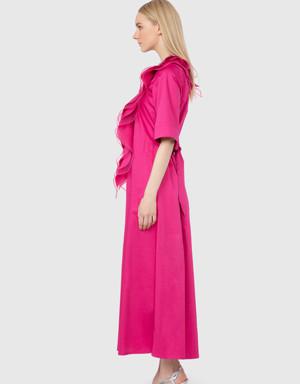 Stone And Waist Sash Tie Detailed Long Pink Dress
