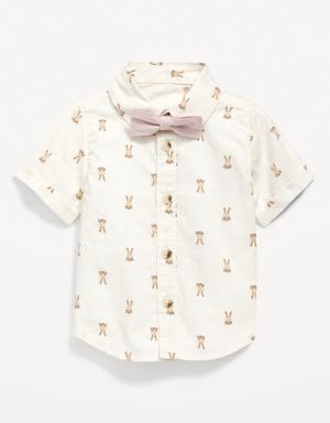 Short-Sleeve Printed Shirt and Bow-Tie Set for Baby pink