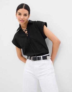 Gap Lace-Up Eyelet Dolman Shirt black