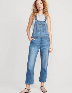Slouchy Straight Ankle Jean Overalls blue