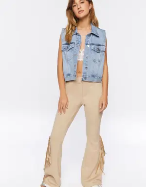 Forever 21 Faux Suede Fringe Flare Pants Khaki