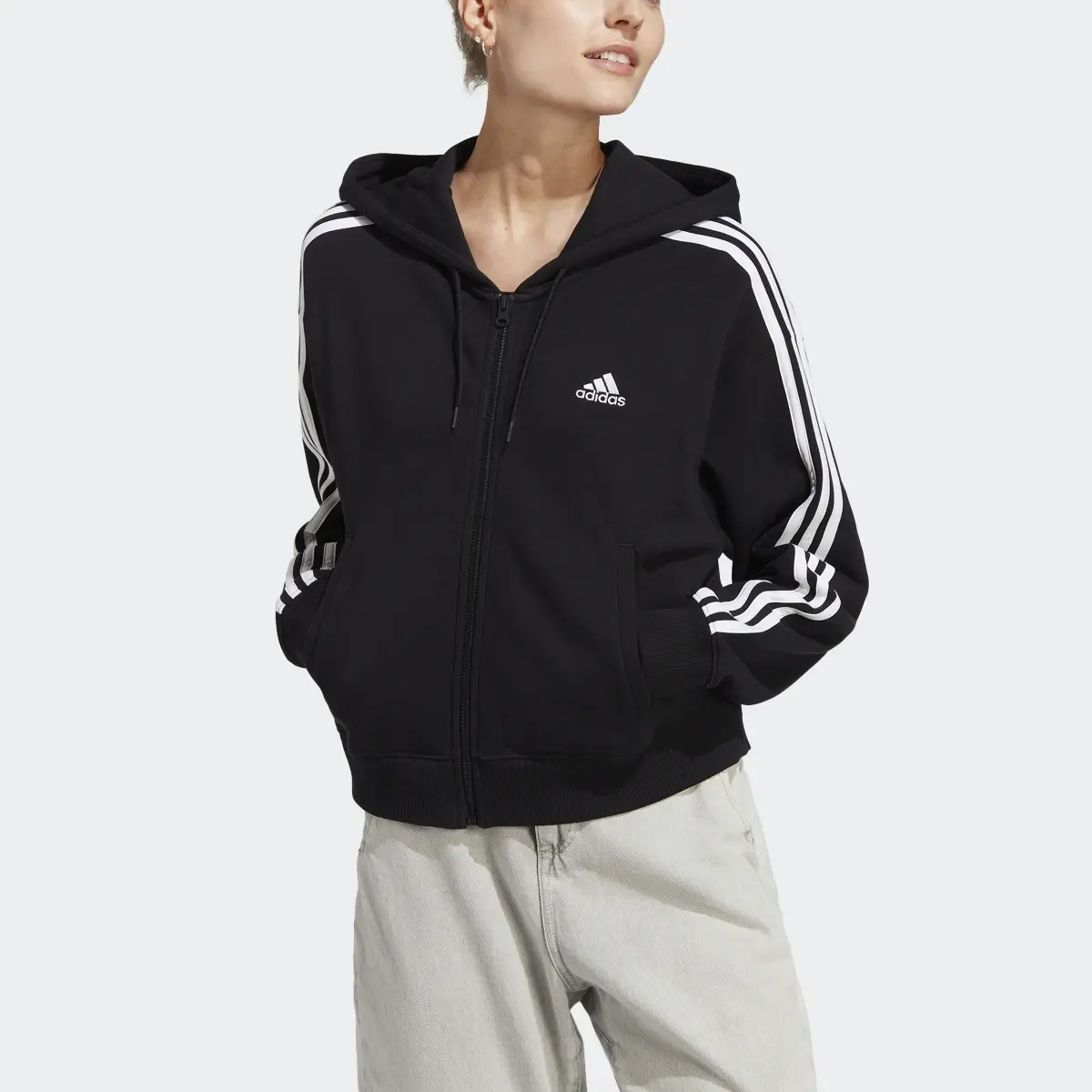Adidas Essentials 3-Stripes French Terry Bomber Full-Zip Hoodie. 1