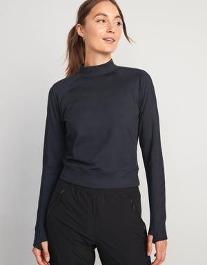 Old Navy CozeCore Mock-Neck Cropped Rib-Paneled Top for Women blue