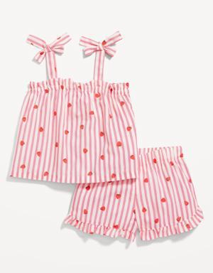 Old Navy Matching Printed Poplin Cropped Tie-Shoulder Pajama Shorts Set for Girls red
