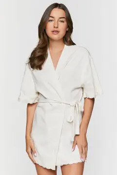 Forever 21 Forever 21 Scalloped Trim Ribbed Lingerie Robe Vanilla. 2