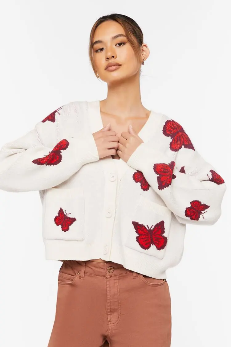 Forever 21 Forever 21 Butterfly Cardigan Sweater White/Multi. 1