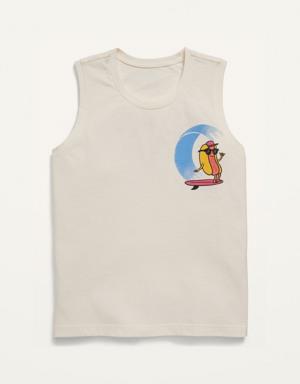 Soft-Washed Graphic Sleeveless T-Shirt for Girls white